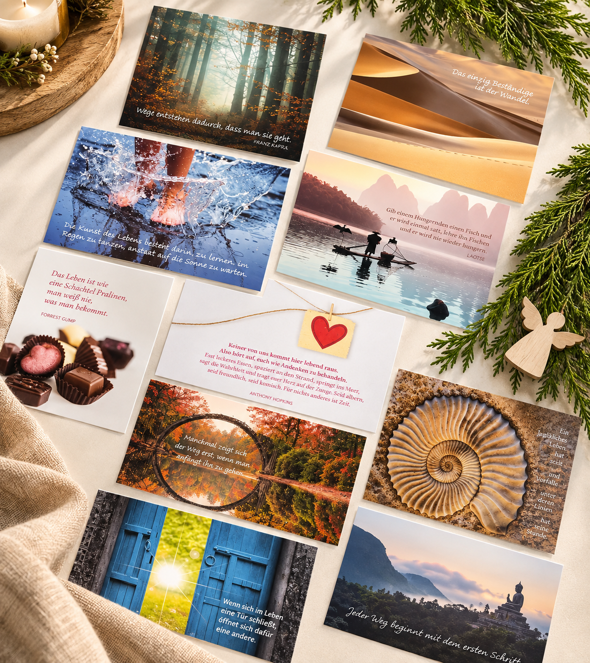 Geschenkbox mit Achtsamkeitskarten & Zitaten in der Geschenkverpackung