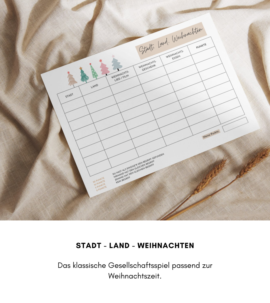 Gesellschaftsspiel „Stadt, Land, Weihnachten“ – festlicher Spielspaß für die Adventszeit