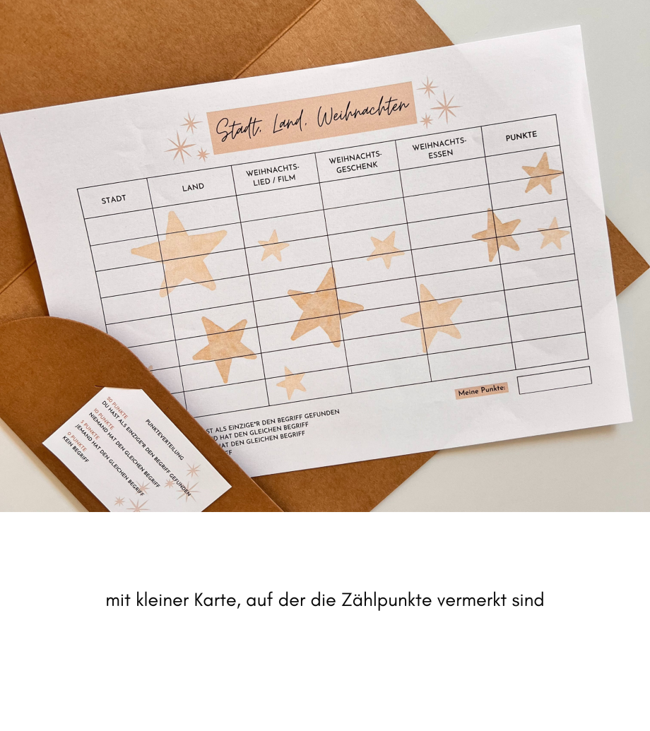 Gesellschaftsspiel „Stadt, Land, Weihnachten“ – festlicher Spielspaß für die Adventszeit