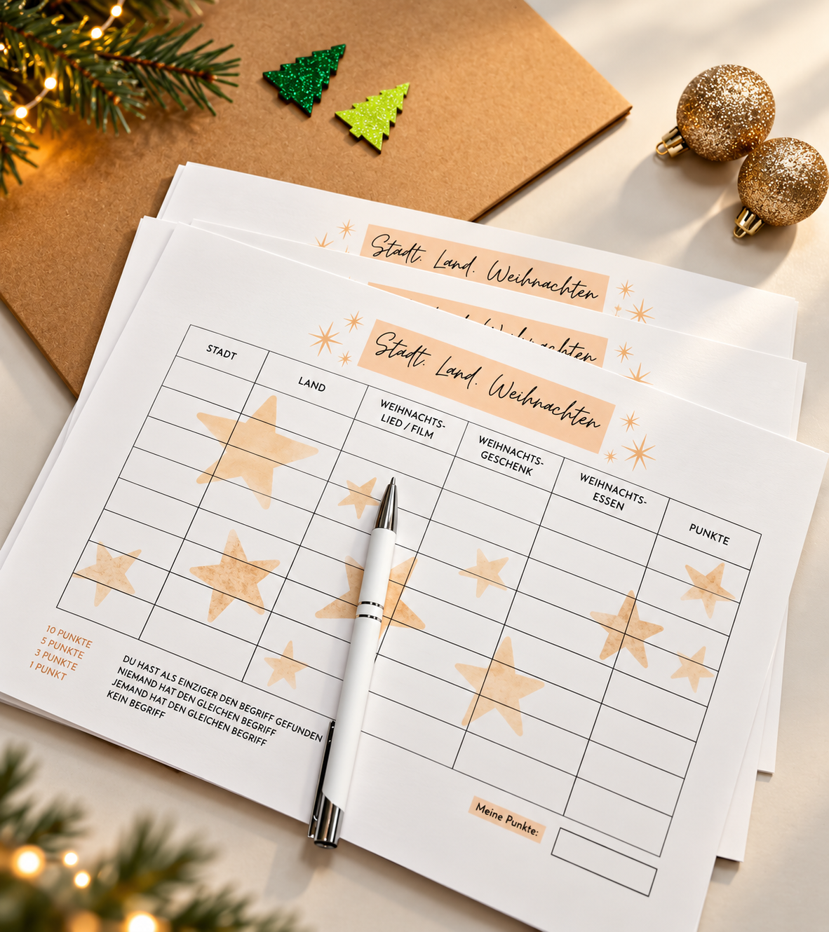 Gesellschaftsspiel „Stadt, Land, Weihnachten“ – festlicher Spielspaß für die Adventszeit