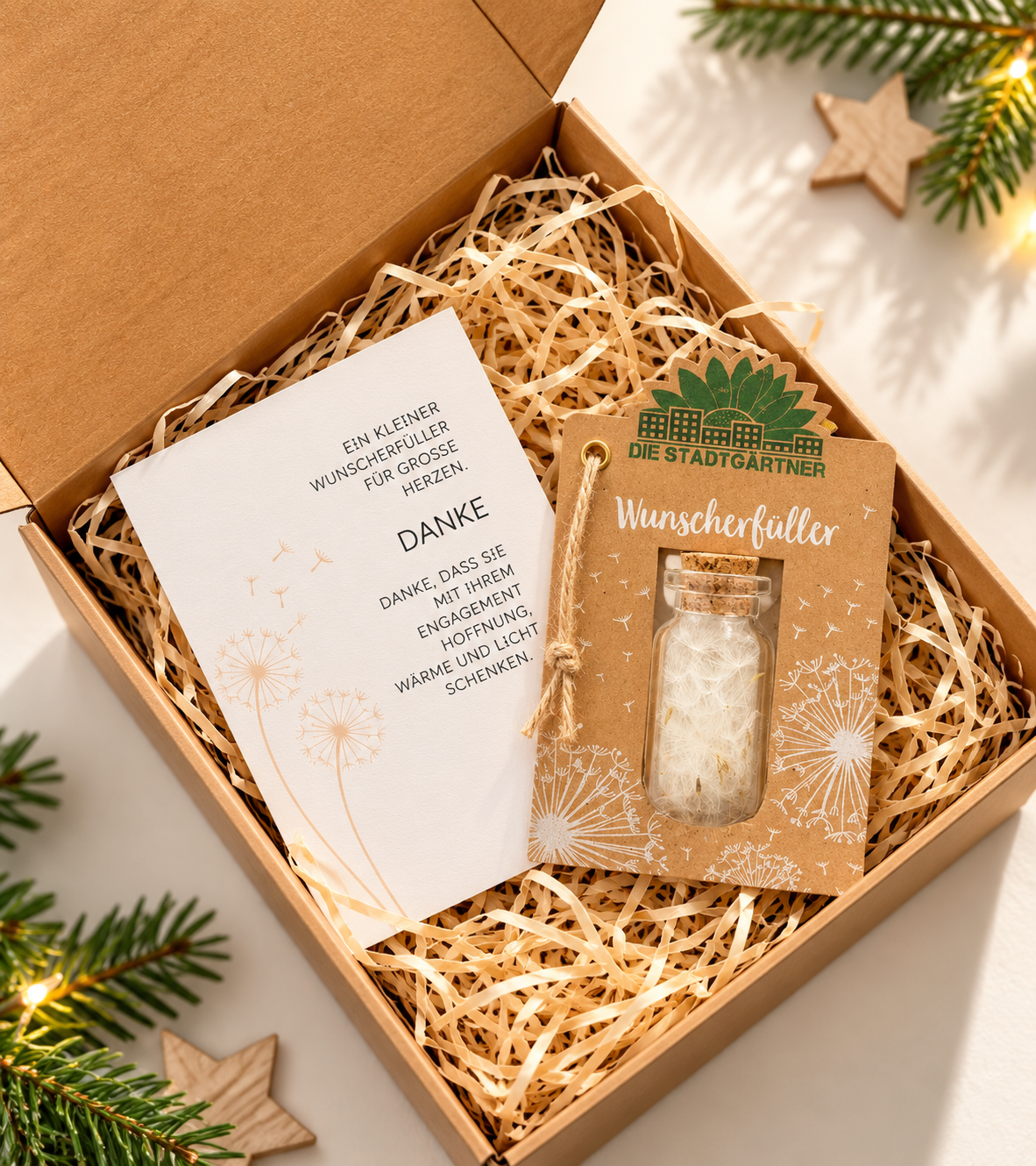 Geschenkbox Wunscherfüller Pusteblume (mittel) – Ein Funken Hoffnung und Dankbarkeit