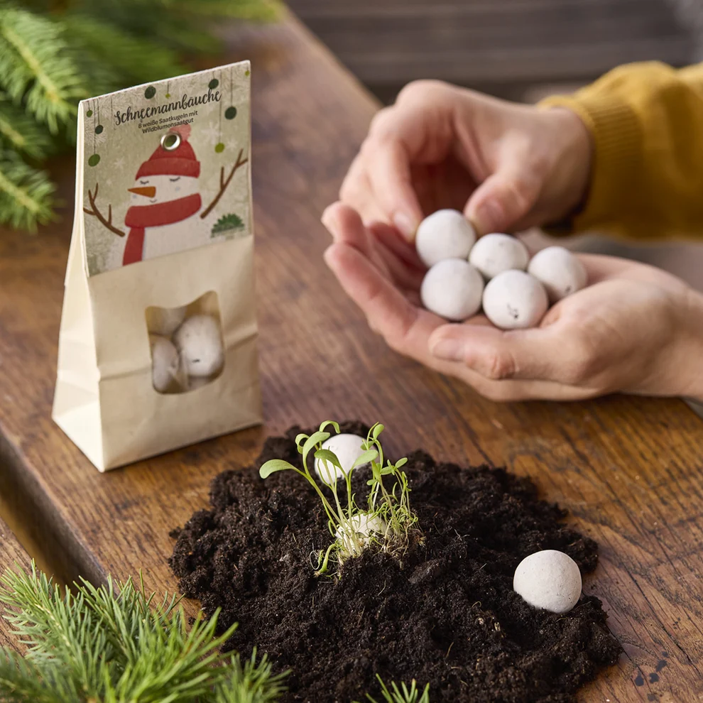 Schneemannbäuche – Blumenmurmeln als kleines Weihnachtsgeschenk